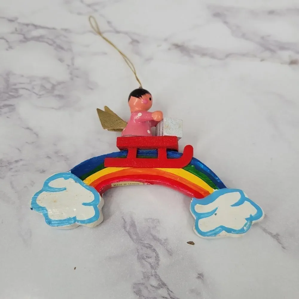 Vintage Colorful Wooden and Metal Christmas Ornaments Set